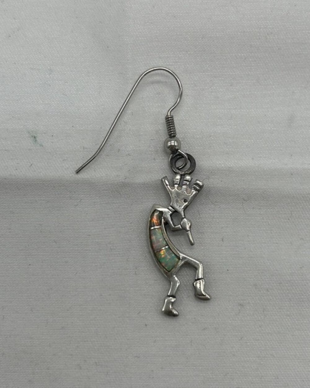 Vtg Sterling Silver Opal Kokopelli Flute Player Pendant Charm Single Earring SW